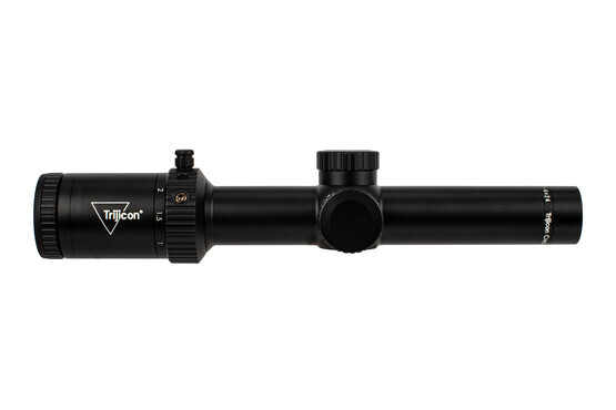 Trijicon 1-6x24mm Credo HX rifle scope features a 30mm tube and capped turrets with green illuminated .308 BDC Hunter reticle.